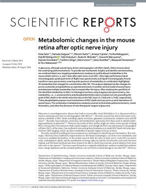 Metabolomic Changes in the Mouse Retina After Optic Nerve Injury