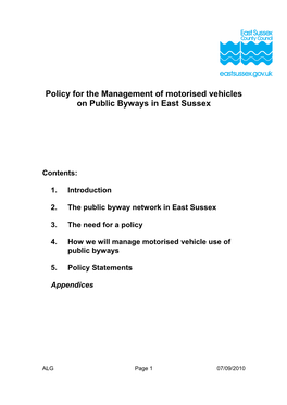 Policy for the Management of Motorised Vehicles on Public Byways in East Sussex