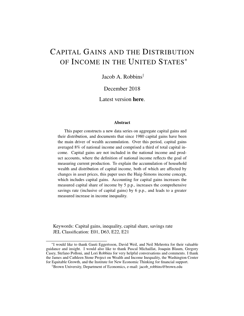 Capital Gains and the Distribution of Incom