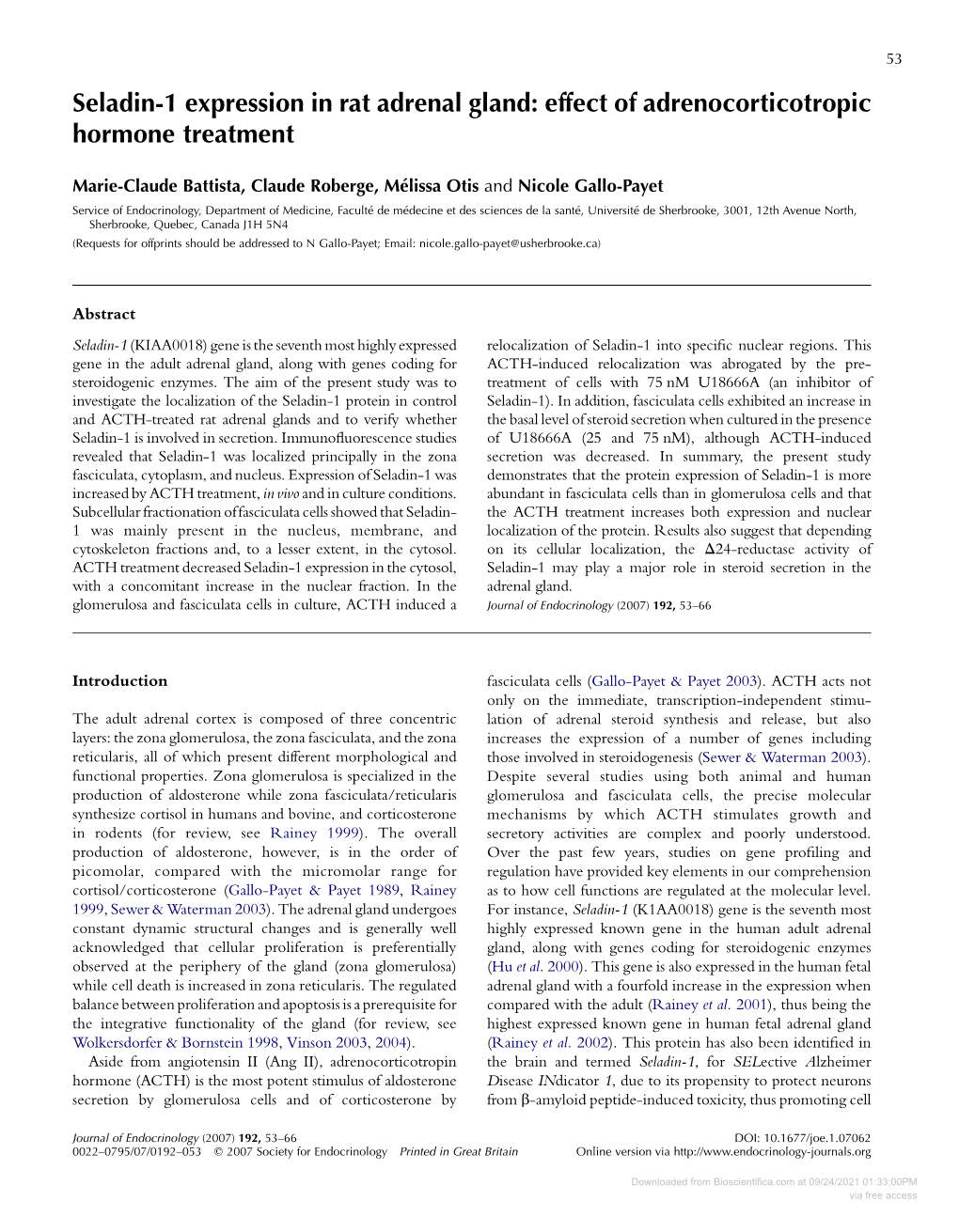 Seladin-1 Expression in Rat Adrenal Gland: Effect of Adrenocorticotropic Hormone Treatment