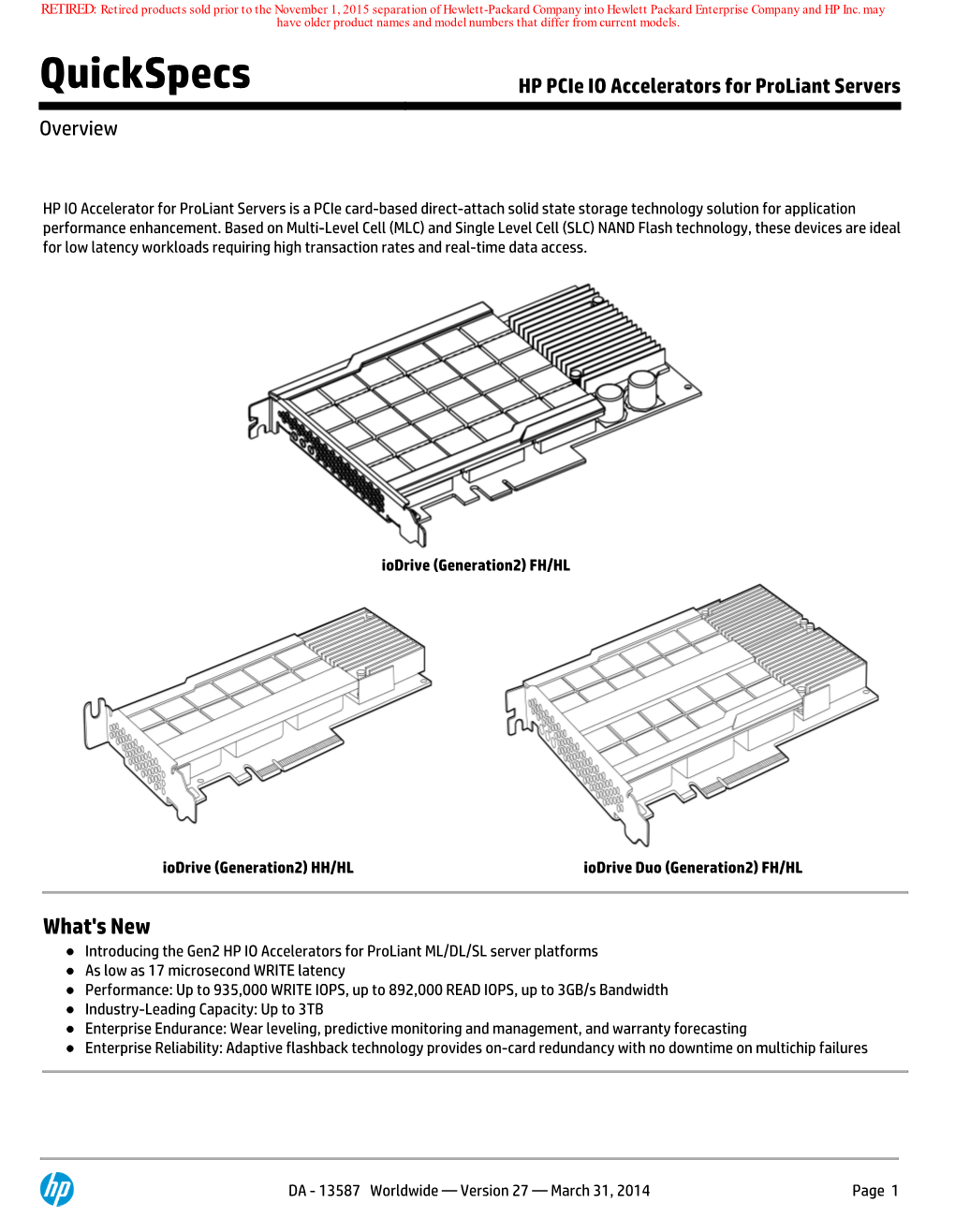 HP Pcie IO Accelerators for Proliant Servers