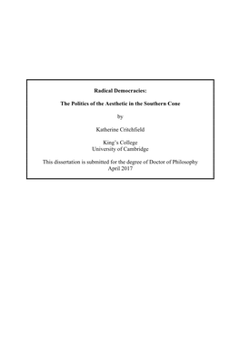 Radical Democracies: the Politics of the Aesthetic in the Southern Cone