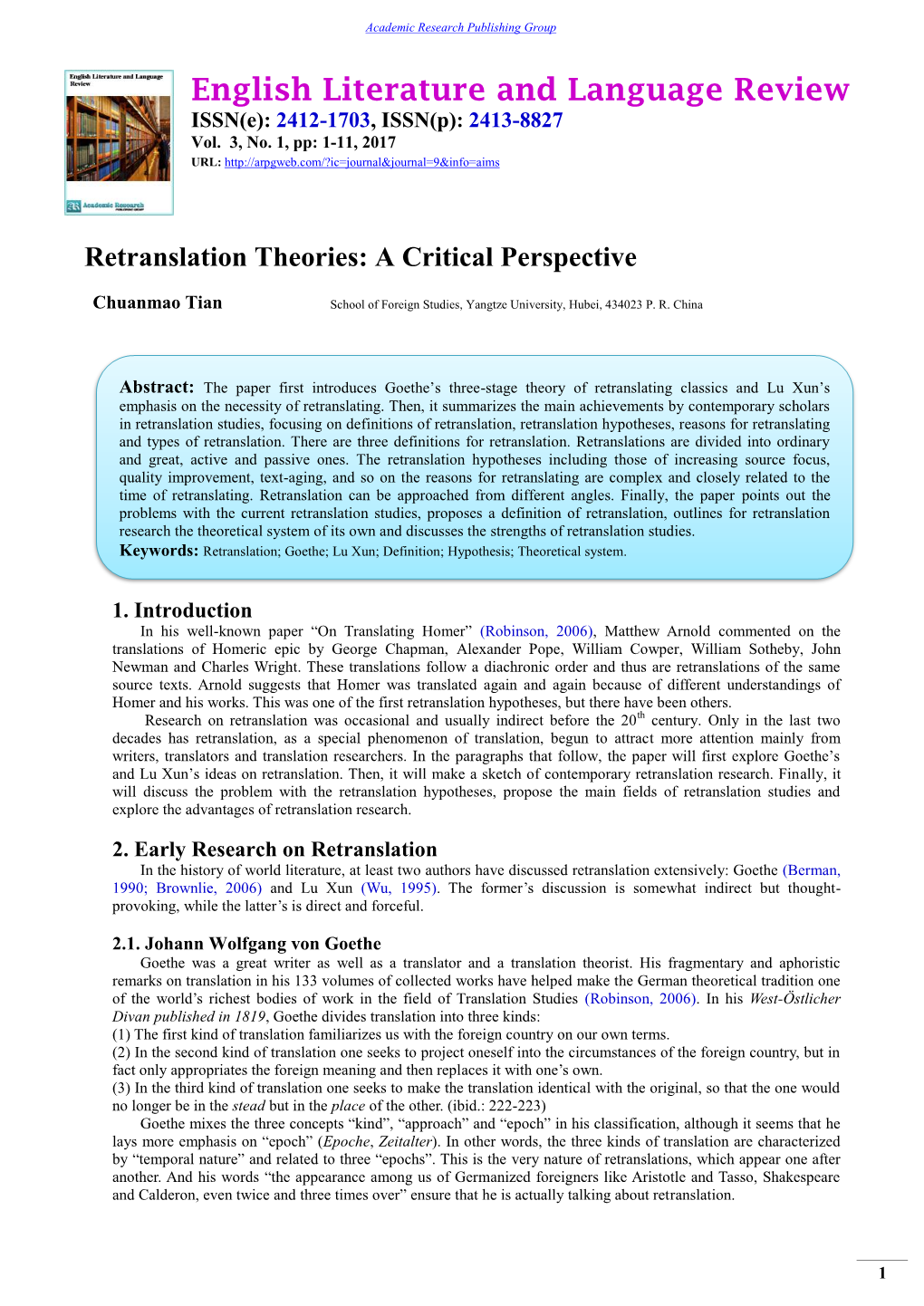 English Literature and Language Review ISSN(E): 2412-1703, ISSN(P): 2413-8827 Vol