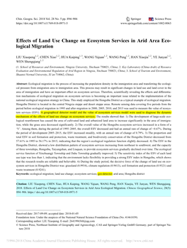 Effects of Land Use Change on Ecosystem Services in Arid Area Eco- Logical Migration
