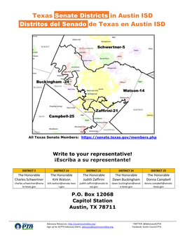 Texas Senate Districts in Austin ISD Distritos Del Senado De Texas En Austin ISD