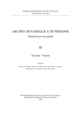 ARCHIVI DI FAMIGLIE E DI PERSONE Materiali Per Una Guida