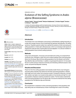 Evolution of the Selfing Syndrome in Arabis Alpina (Brassicaceae)