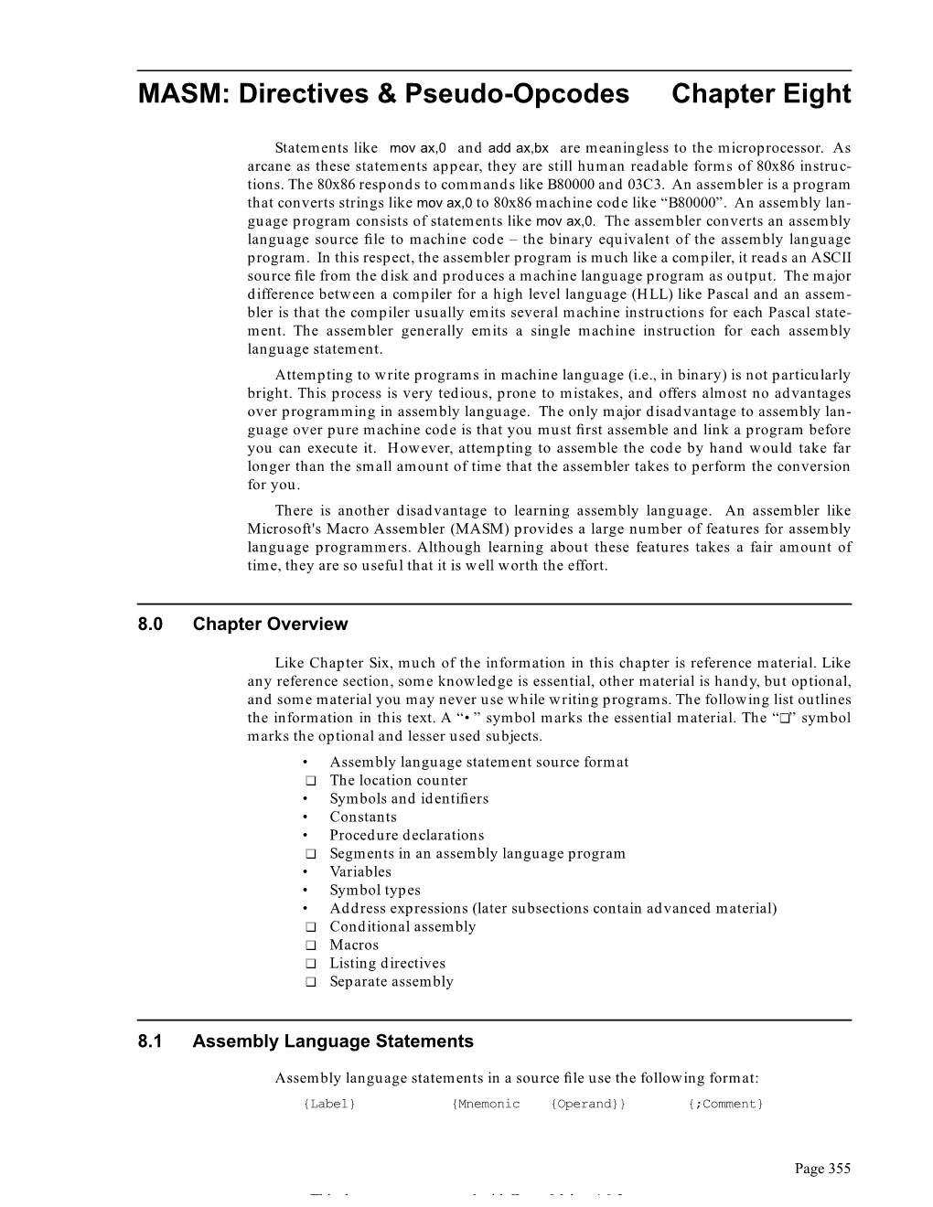 MASM: Directives & Pseudo-Opcodes Chapter Eight