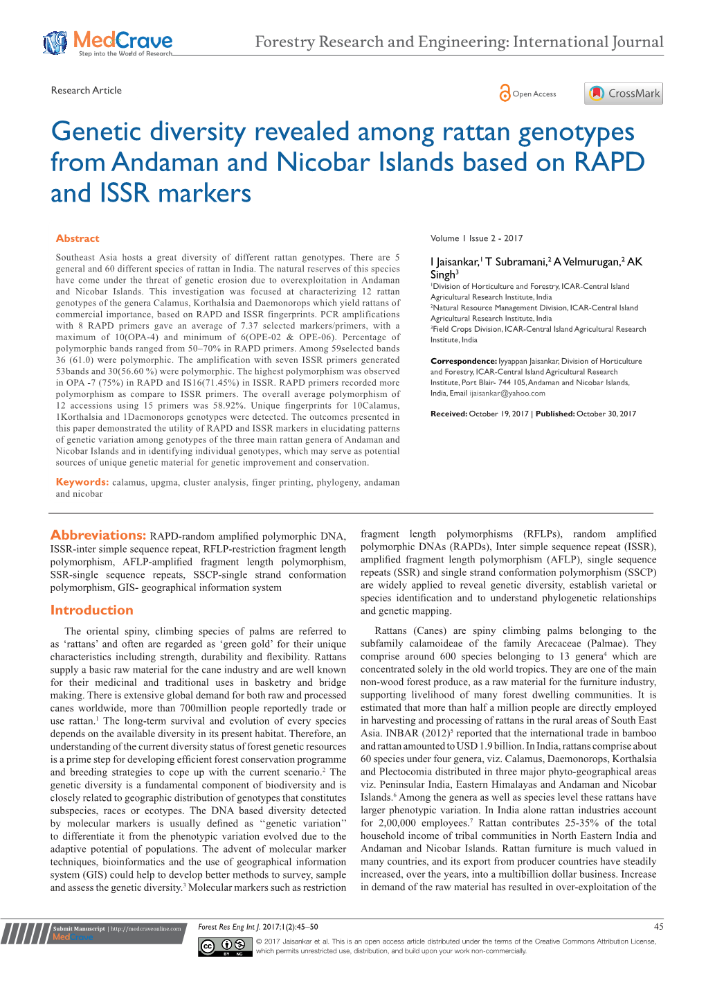 Genetic Diversity Revealed Among Rattan Genotypes from Andaman and Nicobar Islands Based on RAPD and ISSR Markers