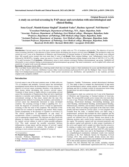 A Study on Cervical Screening by PAP Smear and Correlation with Microbiological and Clinical Finding