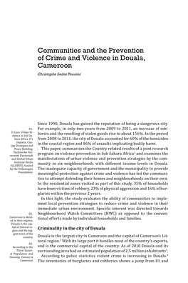 Communities and the Prevention of Crime and Violence in Douala, Cameroon Christophe Sados Touonsi