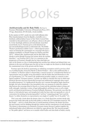 Antitheatricality and the Body Public. by Lisa A. Freeman