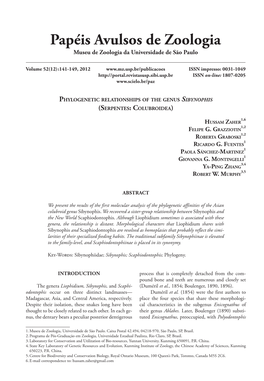 Phylogenetic Relationships of the Genus Sibynophis (Serpentes: Colubroidea)