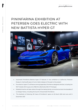 Pininfarina Exhibition at Petersen Goes Electric with New Battista Hyper Gt