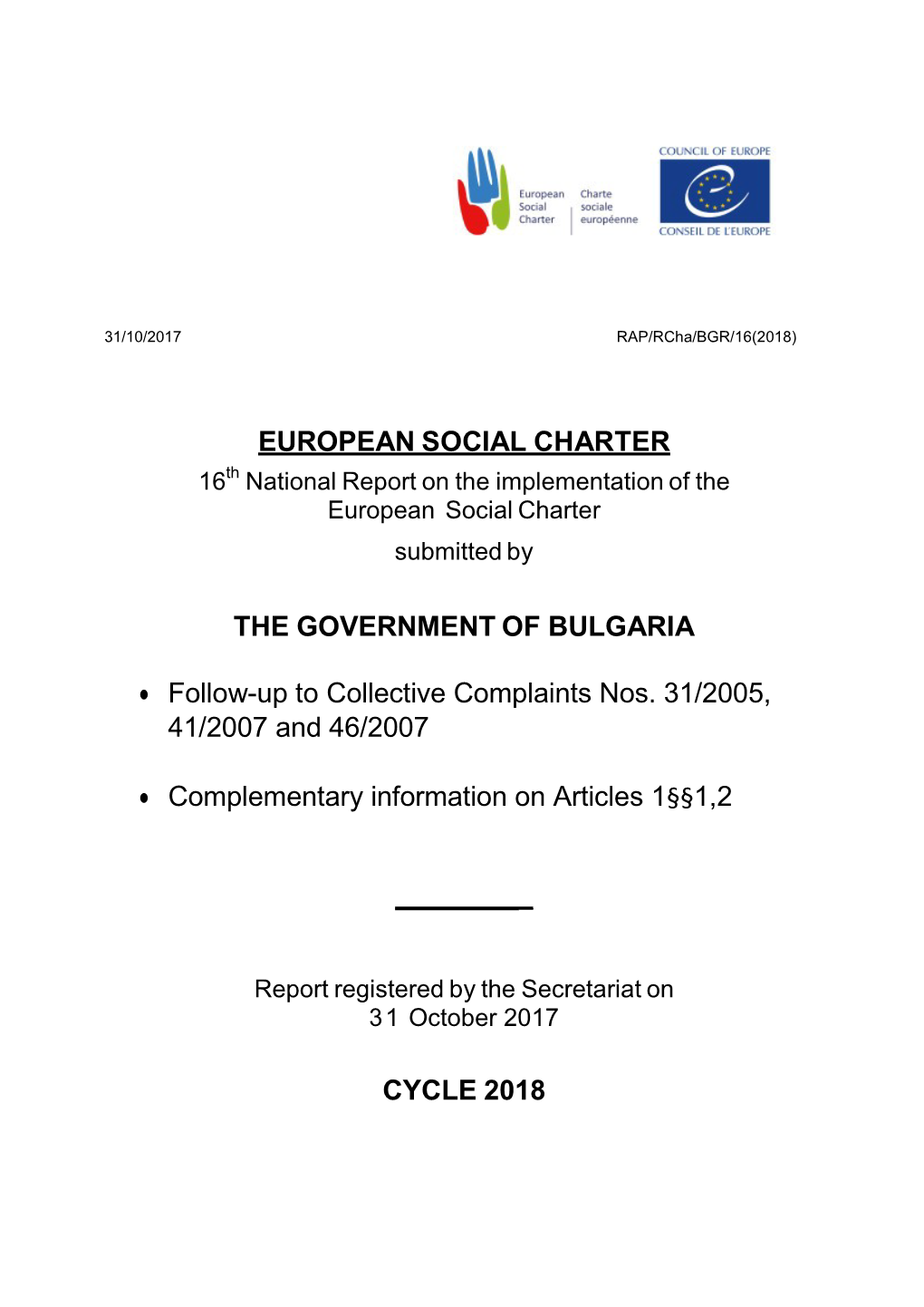 European Social Charter the Government Of