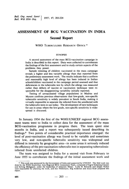 ASSESSMENT of BCG VACCINATION in INDIA Second Report