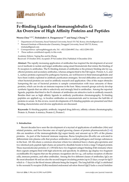 Fc-Binding Ligands of Immunoglobulin G: an Overview of High Afﬁnity Proteins and Peptides