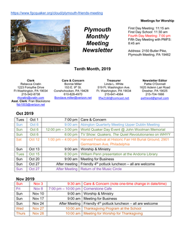Plymouth Monthly Meeting Newsletter