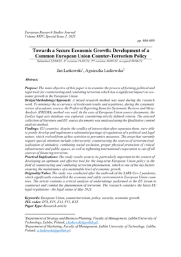 Towards a Secure Economic Growth: Development of a Common European Union Counter-Terrorism Policy