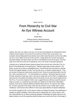 From Monarchy to Civil War an Eye Witness Account By
