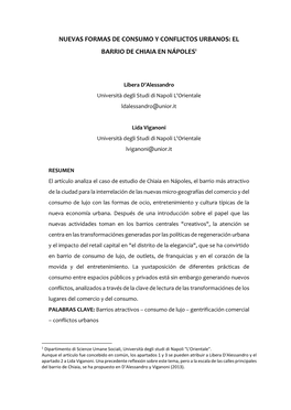 Nuevas Formas De Consumo Y Conflictos Urbanos: El Barrio De Chiaia En Nápoles1