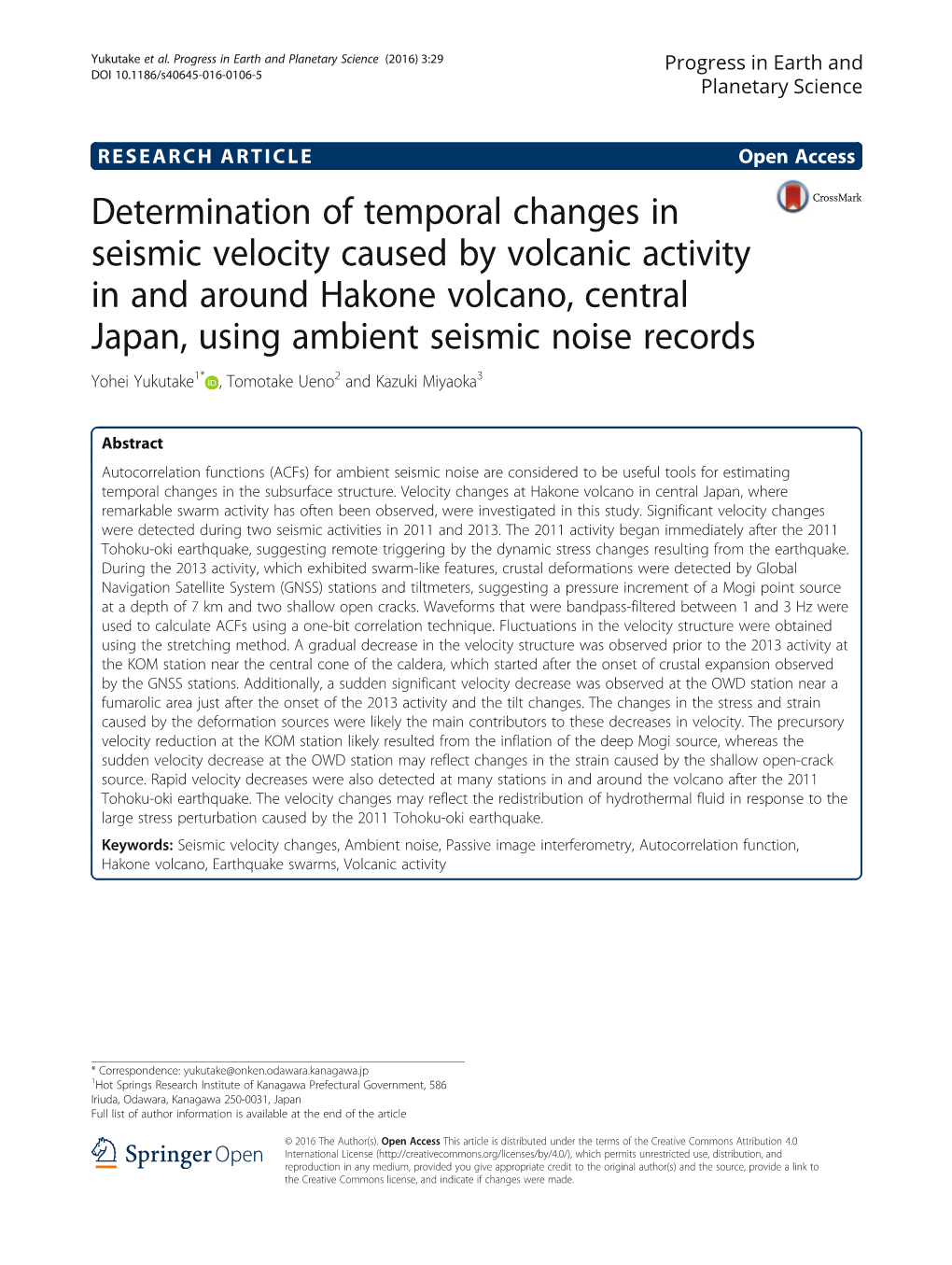 Determination of Temporal Changes in Seismic Velocity Caused by Volcanic