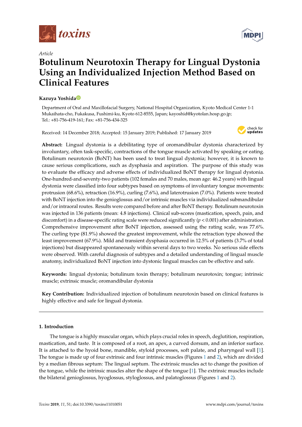 Botulinum Neurotoxin Therapy for Lingual Dystonia Using an Individualized Injection Method Based on Clinical Features