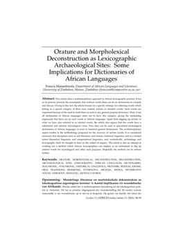 Orature and Morpholexical Deconstruction As Lexicographic