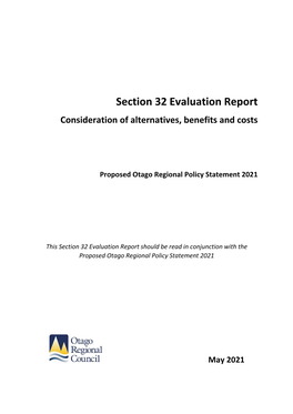Section 32 Evaluation Report Consideration of Alternatives, Benefits and Costs