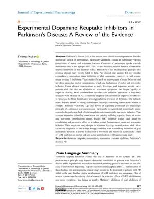 Experimental Dopamine Reuptake Inhibitors in Parkinson’S Disease: a Review of the Evidence