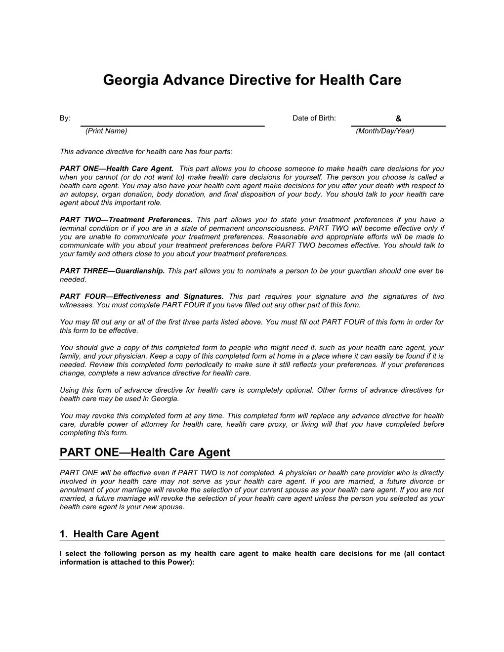 Georgia Advance Directive for Health Care s1