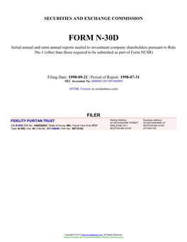 FIDELITY PURITAN TRUST (Form: N-30D, Filing