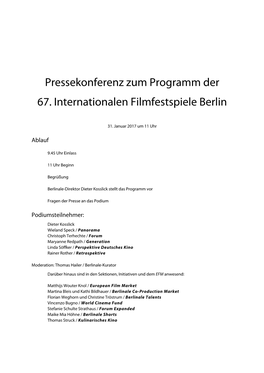 Pressekonferenz Zum Programm Der 67. Internationalen Filmfestspiele Berlin