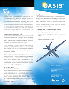 History of CTI Integrated Warfighting Capability (IWC) Air and Flight Training Virtual Training CTI's Serious Gaming Capabilit