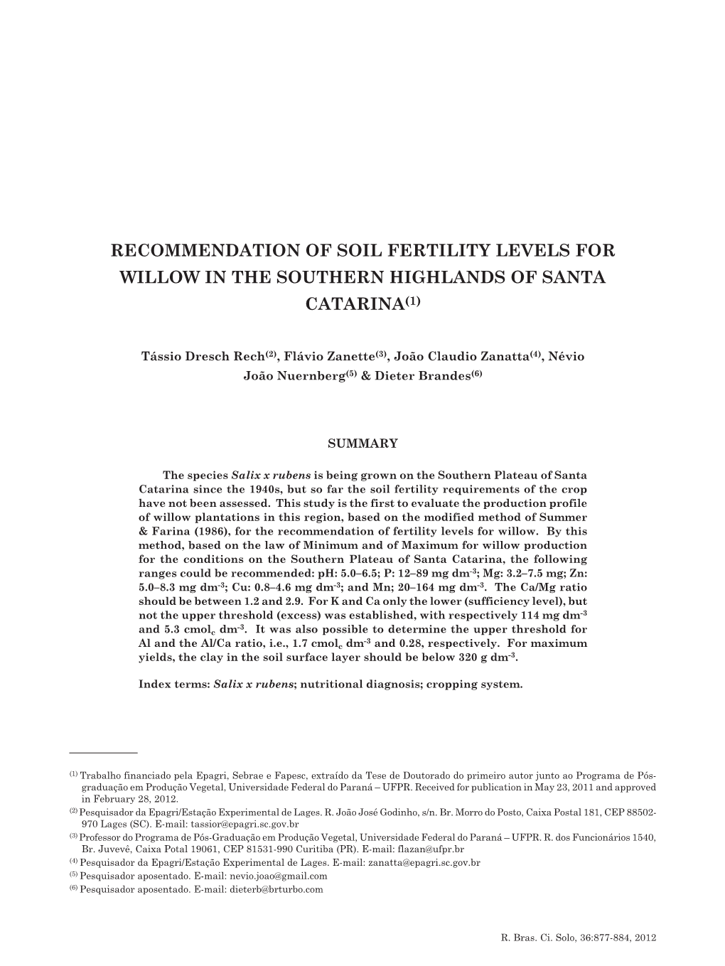 Recommendation of Soil Fertility Levels for Willow in the Southern