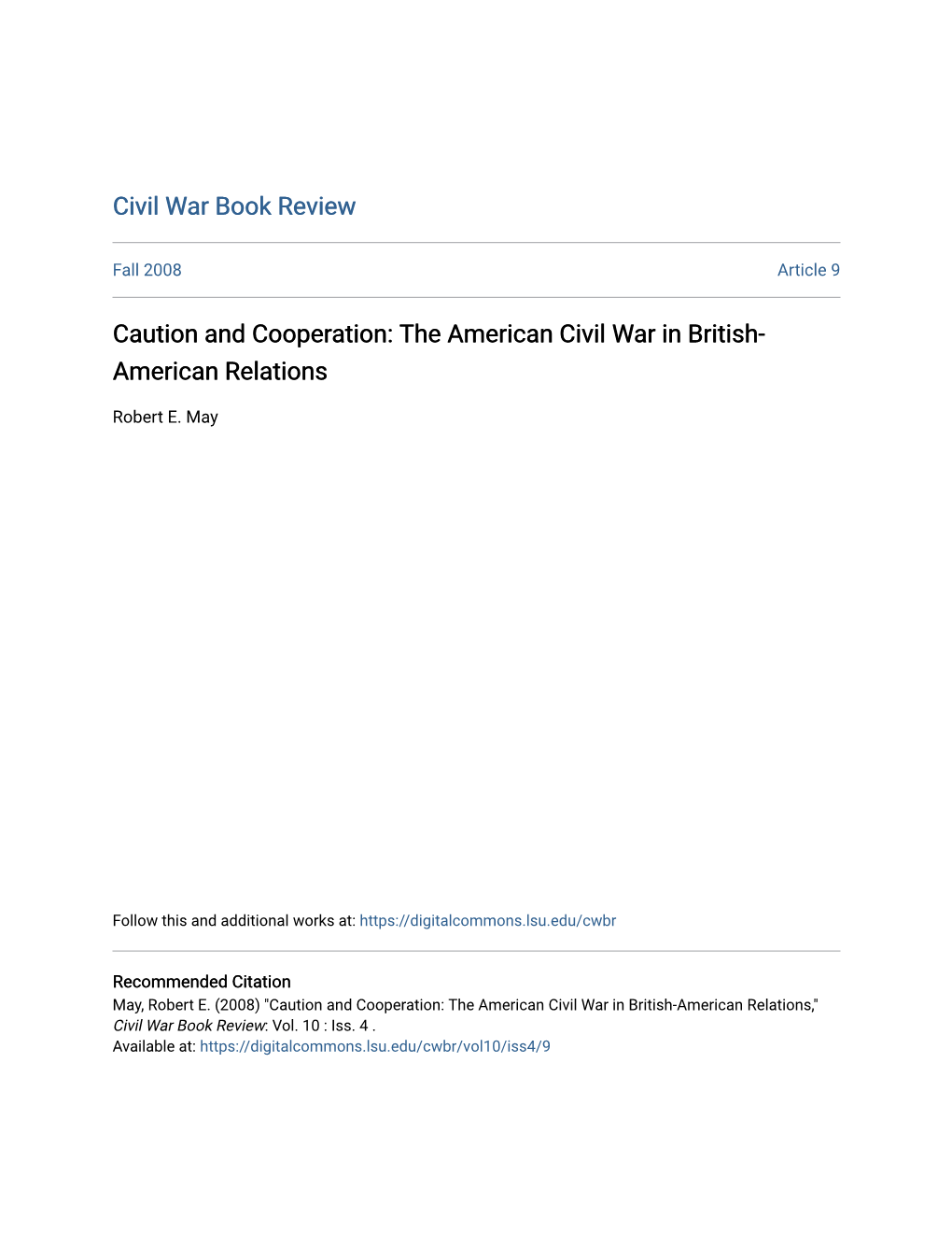 The American Civil War in British-American Relations,