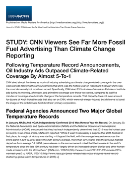 STUDY: CNN Viewers See Far More Fossil Fuel Advertising Than Climate Change Reporting