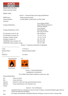 Material Safety Data Sheet Sodium Aluminium Hydride MSDS