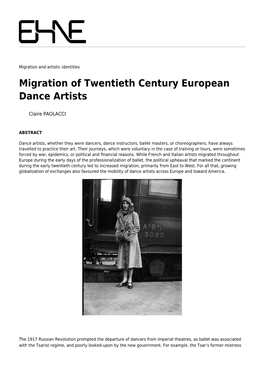 Migration of Twentieth Century European Dance Artists