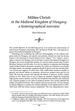 Milites Christi in the Medieval Kingdom of Hungary: a Historiographical Overview