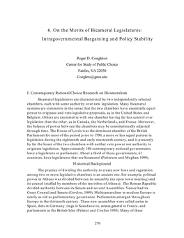 6. on the Merits of Bicameral Legislatures: Intragovernmental Bargaining and Policy Stability