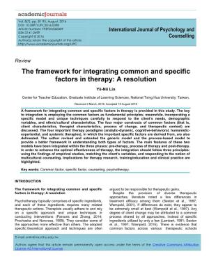 The Framework for Integrating Common and Specific Factors in Therapy: a Resolution