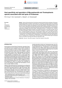 Host Specificity and Speciation of Mycosphaerella and Teratosphaeria Species Associated with Leaf Spots of Proteaceae