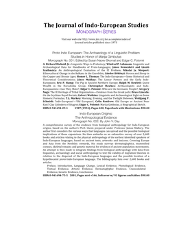 The Journal of Indo-European Studies MONOGRAPH SERIES