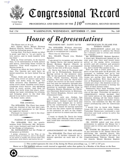 Congressional Record United States Th of America PROCEEDINGS and DEBATES of the 110 CONGRESS, SECOND SESSION