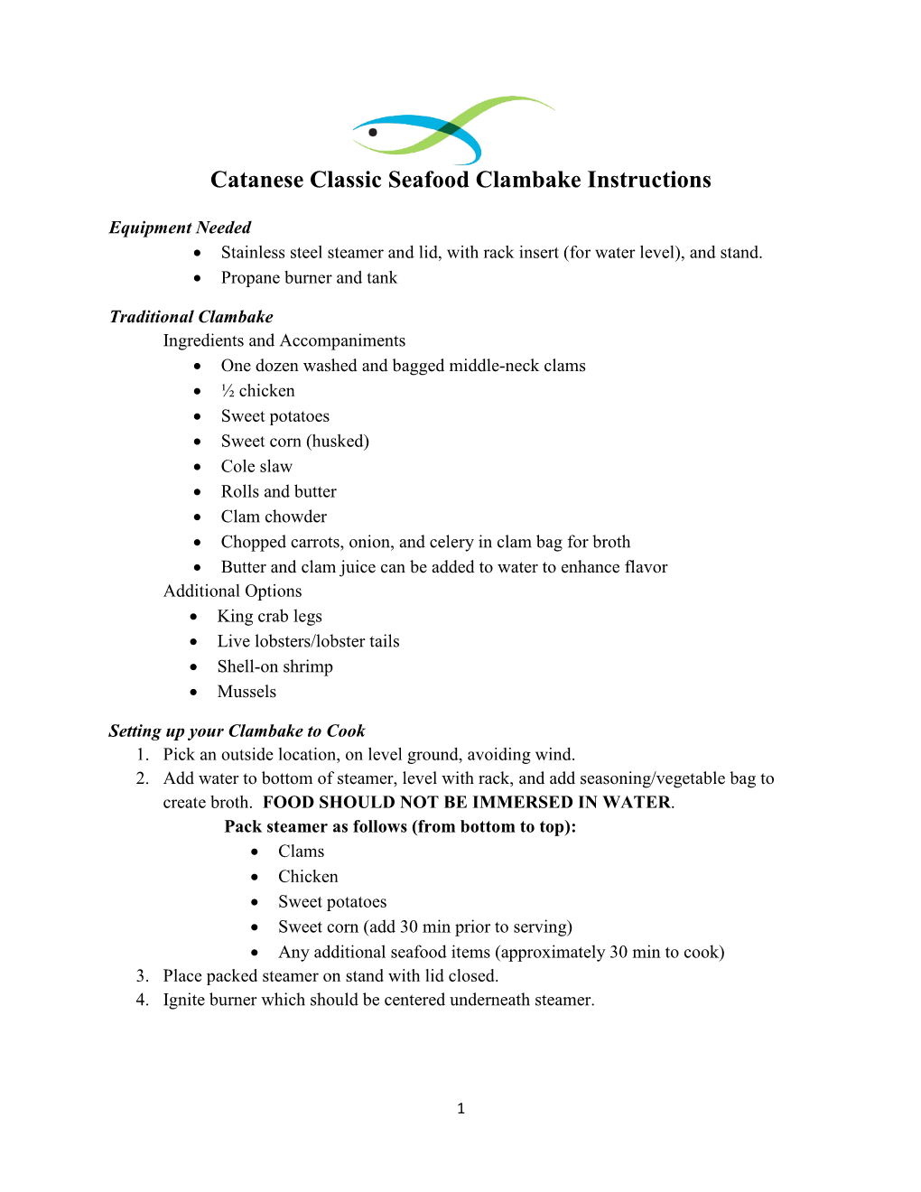 Catanese Classic Seafood Clambake Instructions