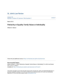 Patriarchy Or Equality: Family Values Or Individuality