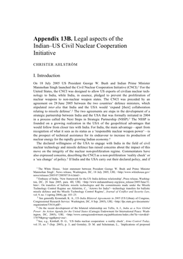 Appendix 13B. Legal Aspects of the Indian–US Civil Nuclear Cooperation Initiative