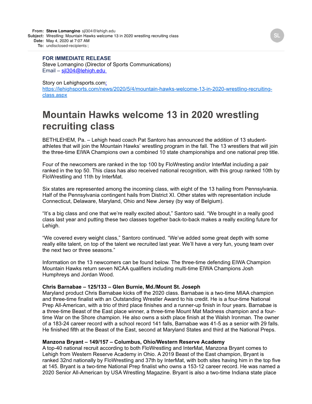 Wrestling Mountain Hawks Welcome 13 in 2020 Wrestling Recruiting Class