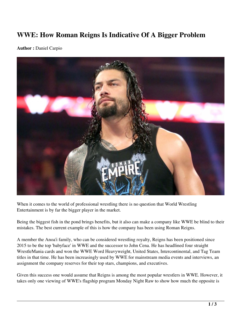 WWE: How Roman Reigns Is Indicative of a Bigger Problem